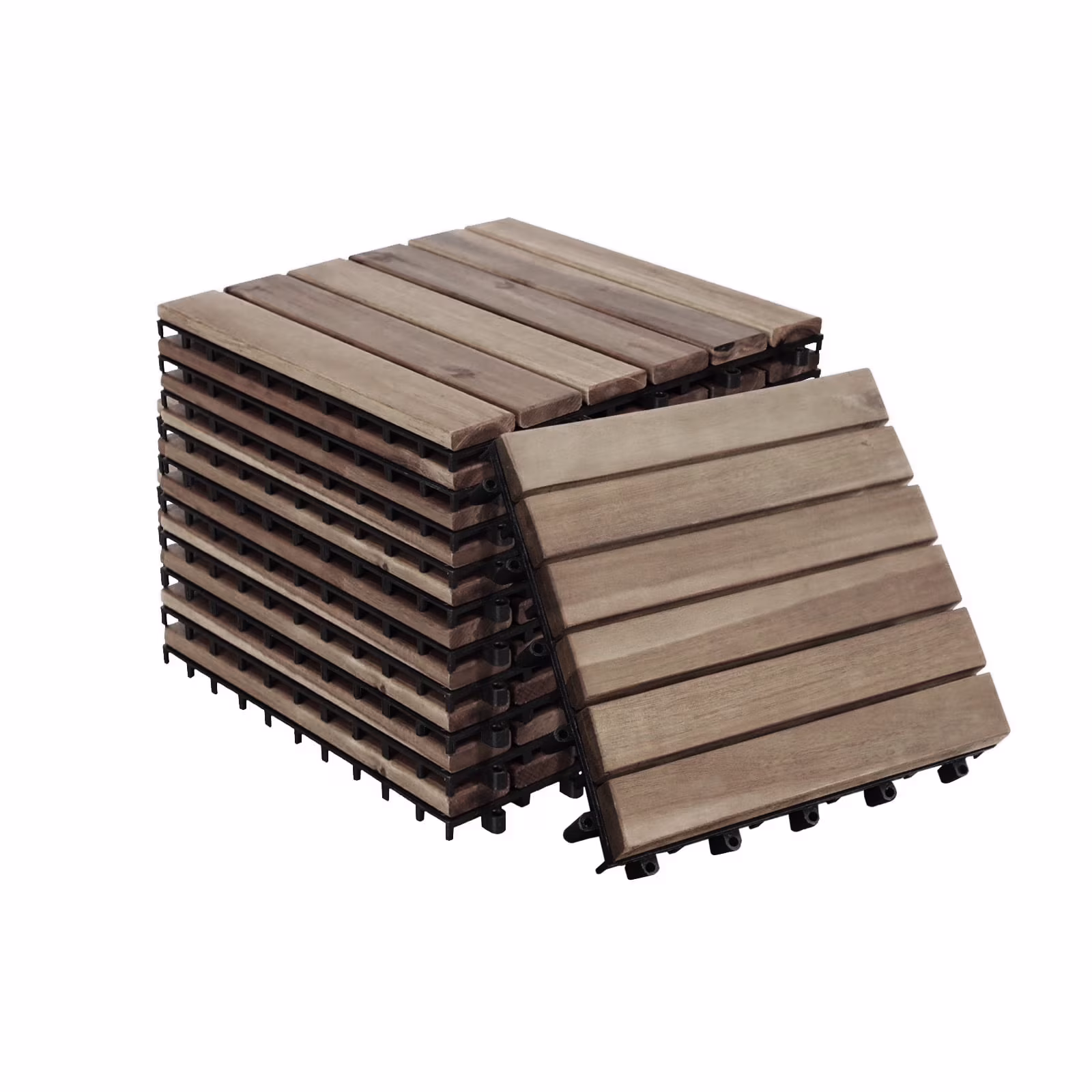 Wood Interlocking Flooring Tiles, Mosaic Pattern Patio Deck Tiles, 12''x12'' (20pcs), Solid Wood Acacia Deck Tiles for Garden Porch Indoor Outdoor (Natural Color, 12 Slats)