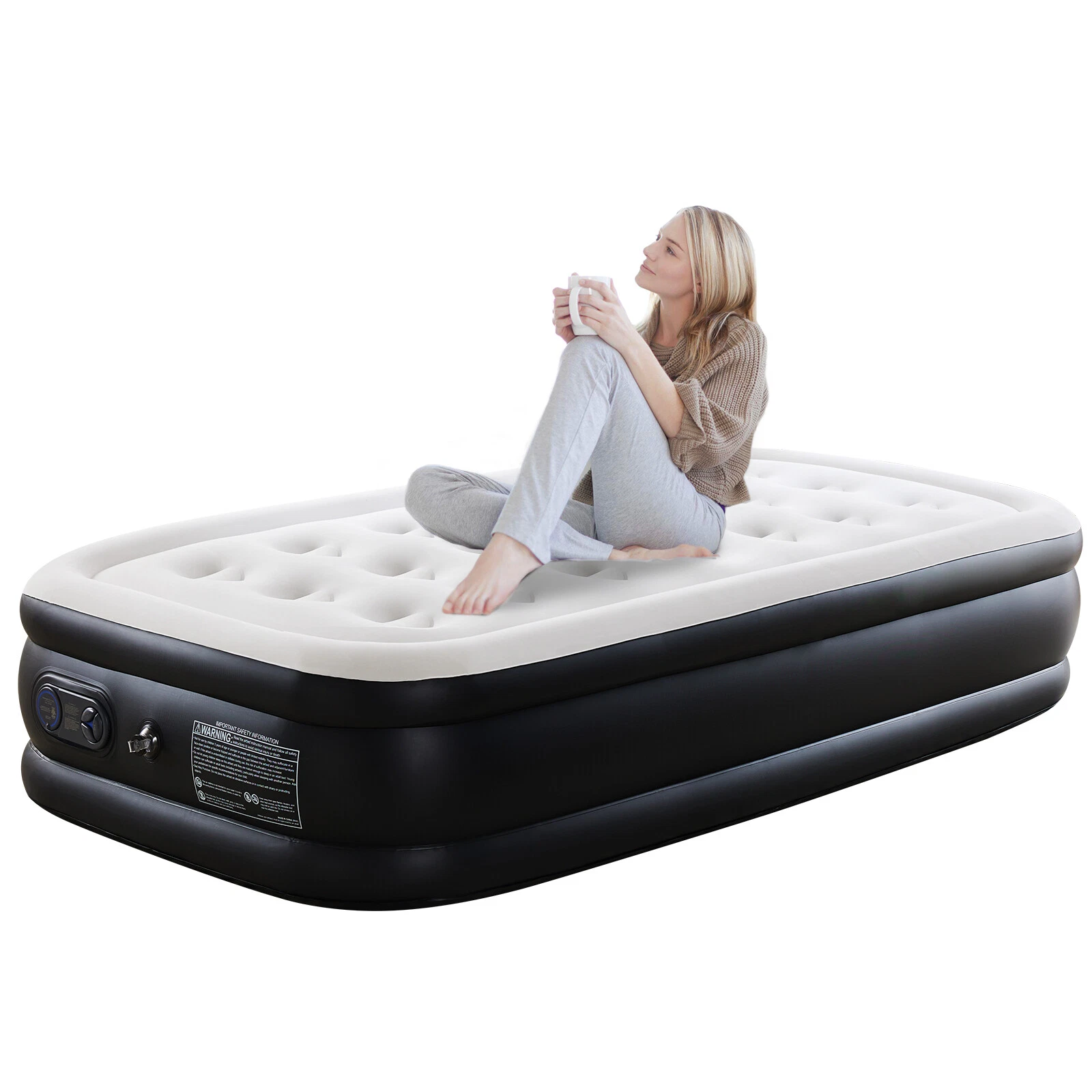 Air Mattress, Inflatable Blow Up Airbed High Capacity Pump Non-Slip Bottom, 16 Inch, Twin