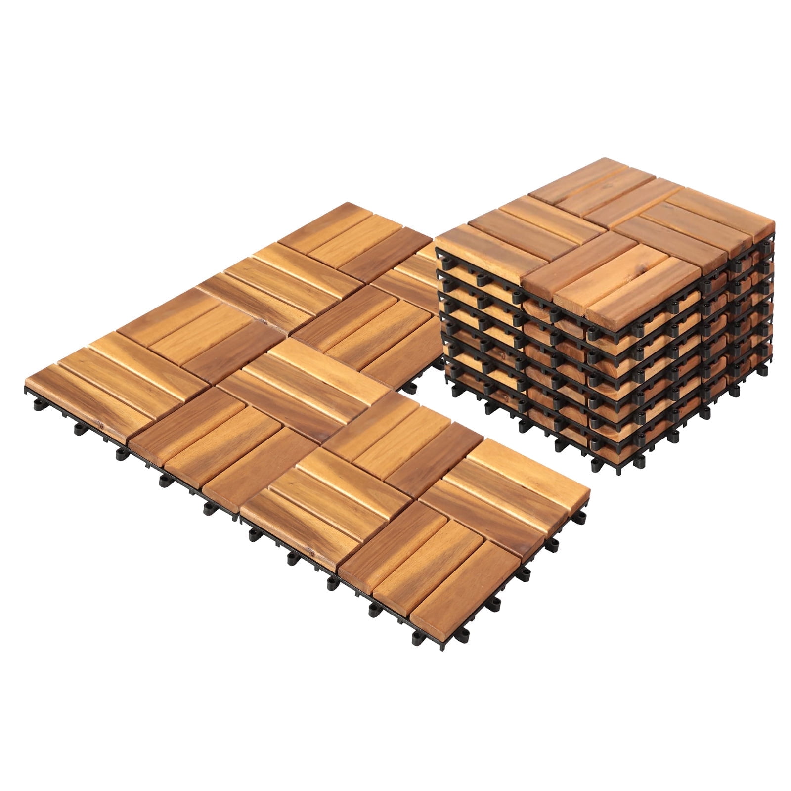 Flooring Interlocking Deck Tiles, 12''x12''(20 PCS) - Acacia Wood Patio Waterproof Flooring Outdoor For Pool Deck Apartment Balcony
