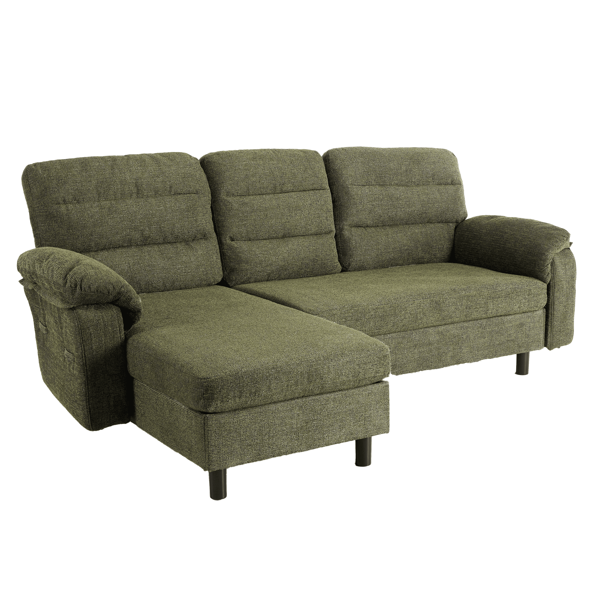 IULULU L Shape Convertible Sectional Sofa Couch with Chaise, Modern Linen Fabric Sofa Bed with Solid Frame & Thick Cushion for Living Room, Small Space, Green