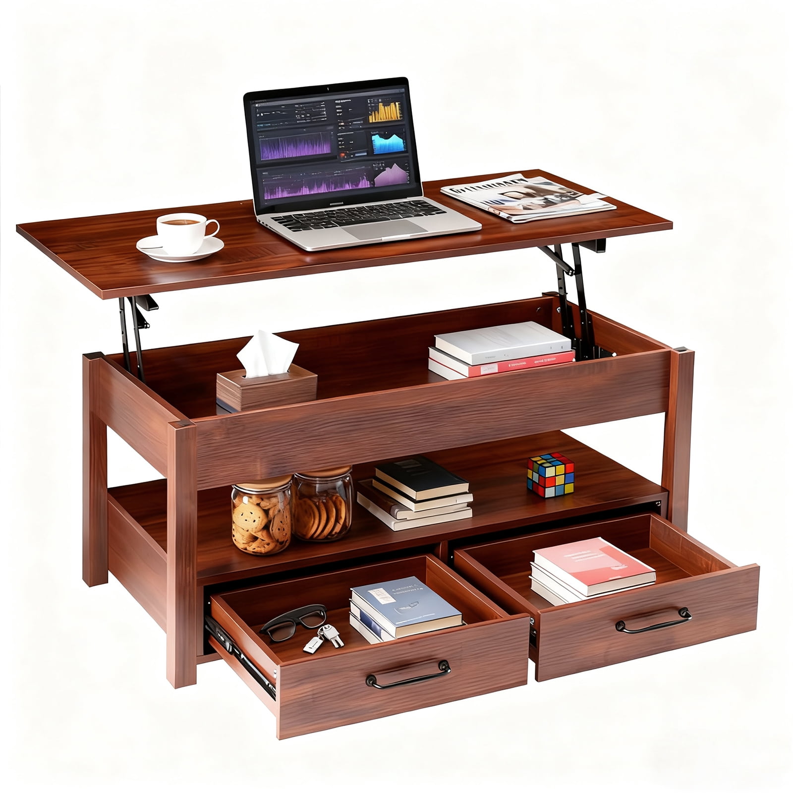 IULULU Lift Top Coffee Table with Drawers and Hidden Compartment