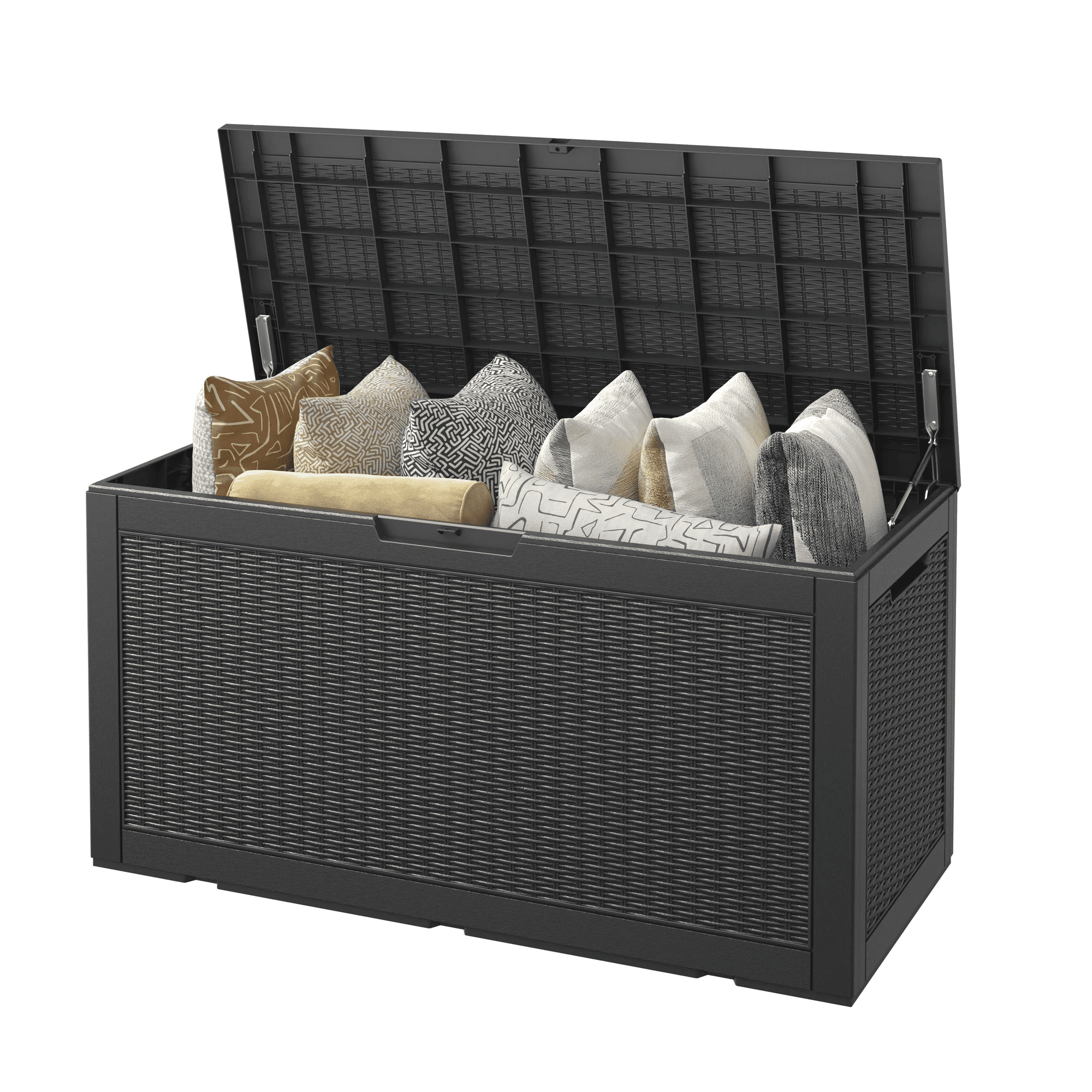 IULULU 180 Gallon Outdoor Iron Deck Box, Large Capacity Storage Box for Patio Furniture Cushions, Pillow Outdoor Indoor, Black
