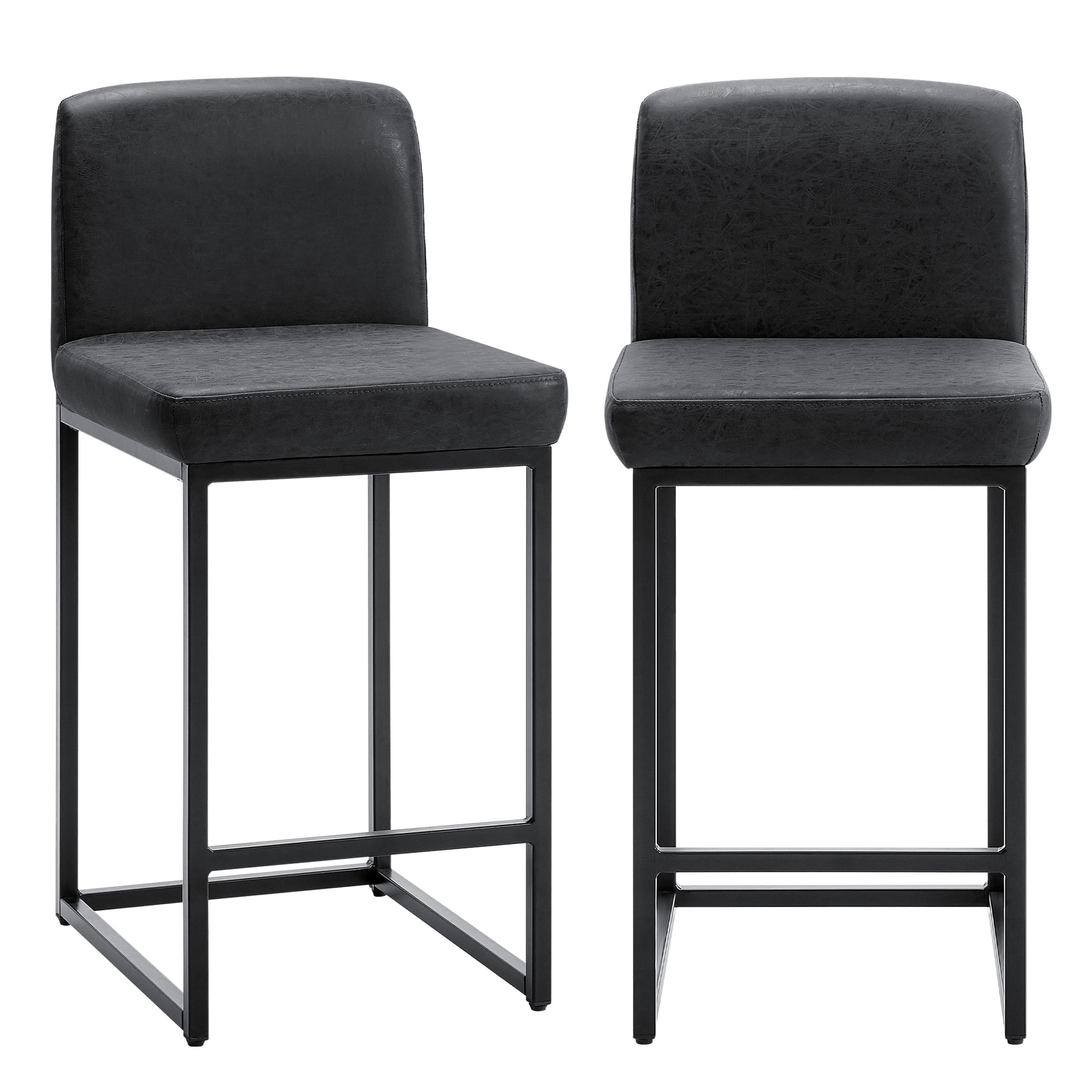 IULULU 35" PU Leather Bar Stools, Counter Height Bar Chairs with Low Back for Kitchen Island, Dining Room, Home Bar, Brown