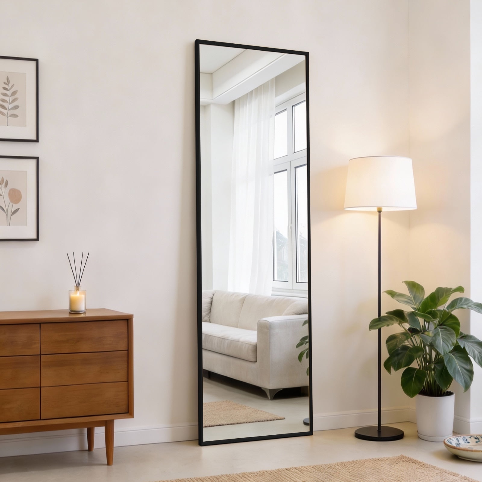 IULULU 47"x14" Rectangle Wall-Mounted Full-Body Mirror,Metal-Aluminum Frame Dressing Mirror For Use In Bedrooms, Living Rooms,Entrances, Black