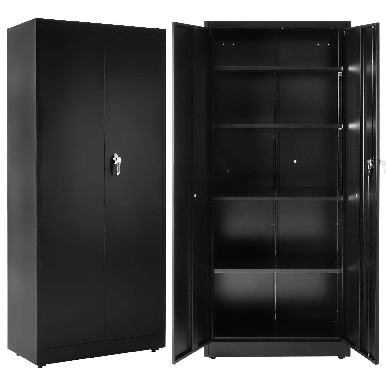 IULULU 72in Removable Metal Storage Cabinet with Wheels，Locking Doors,Adjustable Shelves,Storage Cabinet for Garage, for Home,Office,School,Black