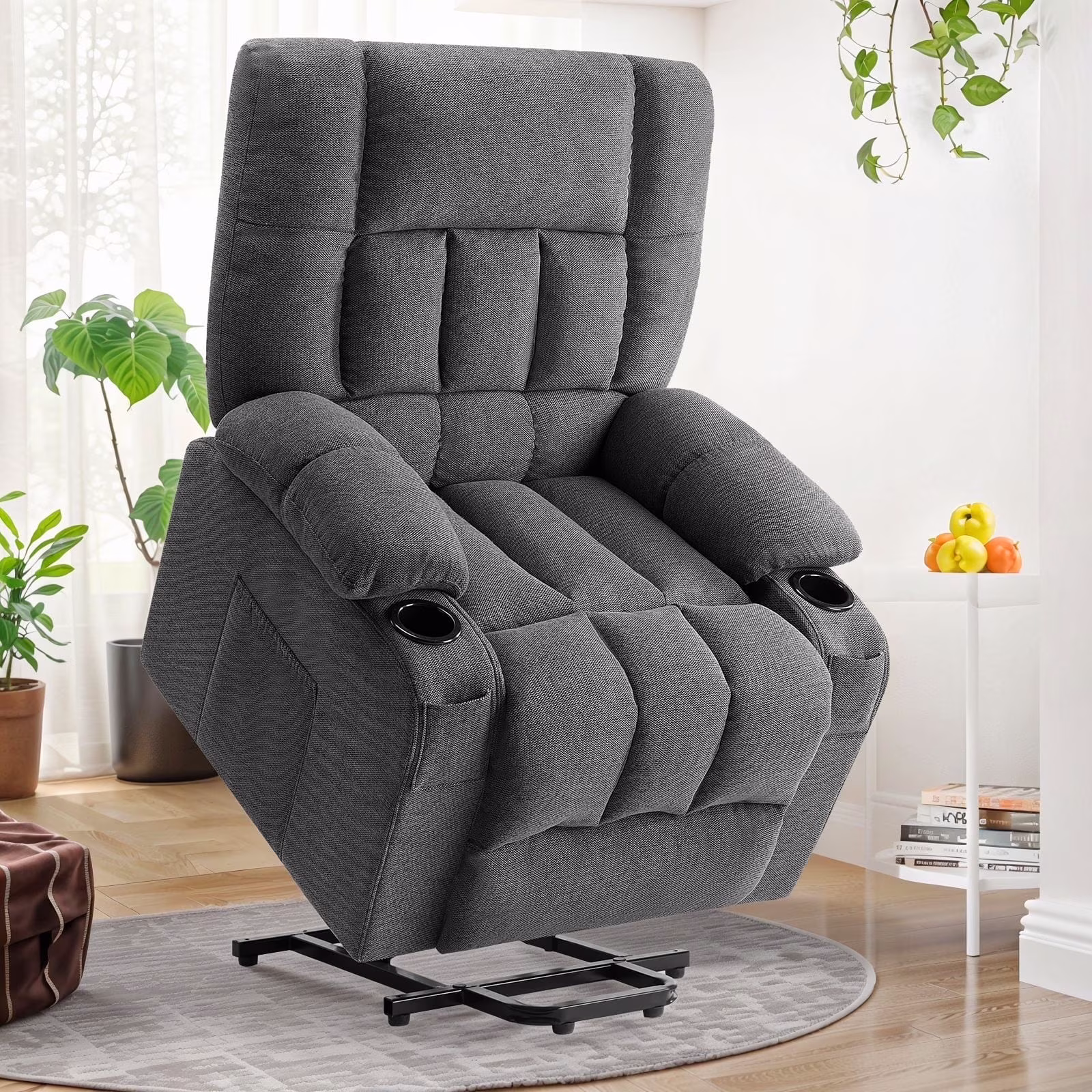 Recline Chair, 21.6"W Oversize Accent Armchair with Storage Bag, Modern Chair for Living Room, Bedroom, Gray