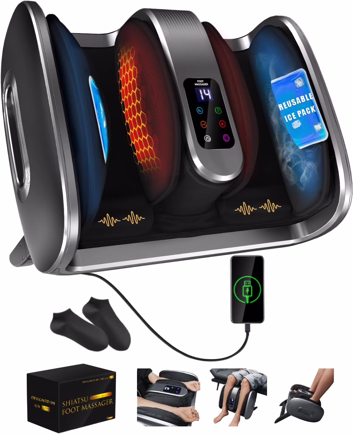 Shiatsu Foot Massager with Heat, Basic Massager for Tired Foot Blood Circulation-Deep Kneading Rolling, Fits Feet Up to Size 13, Ideal Winter Gift for Men Women