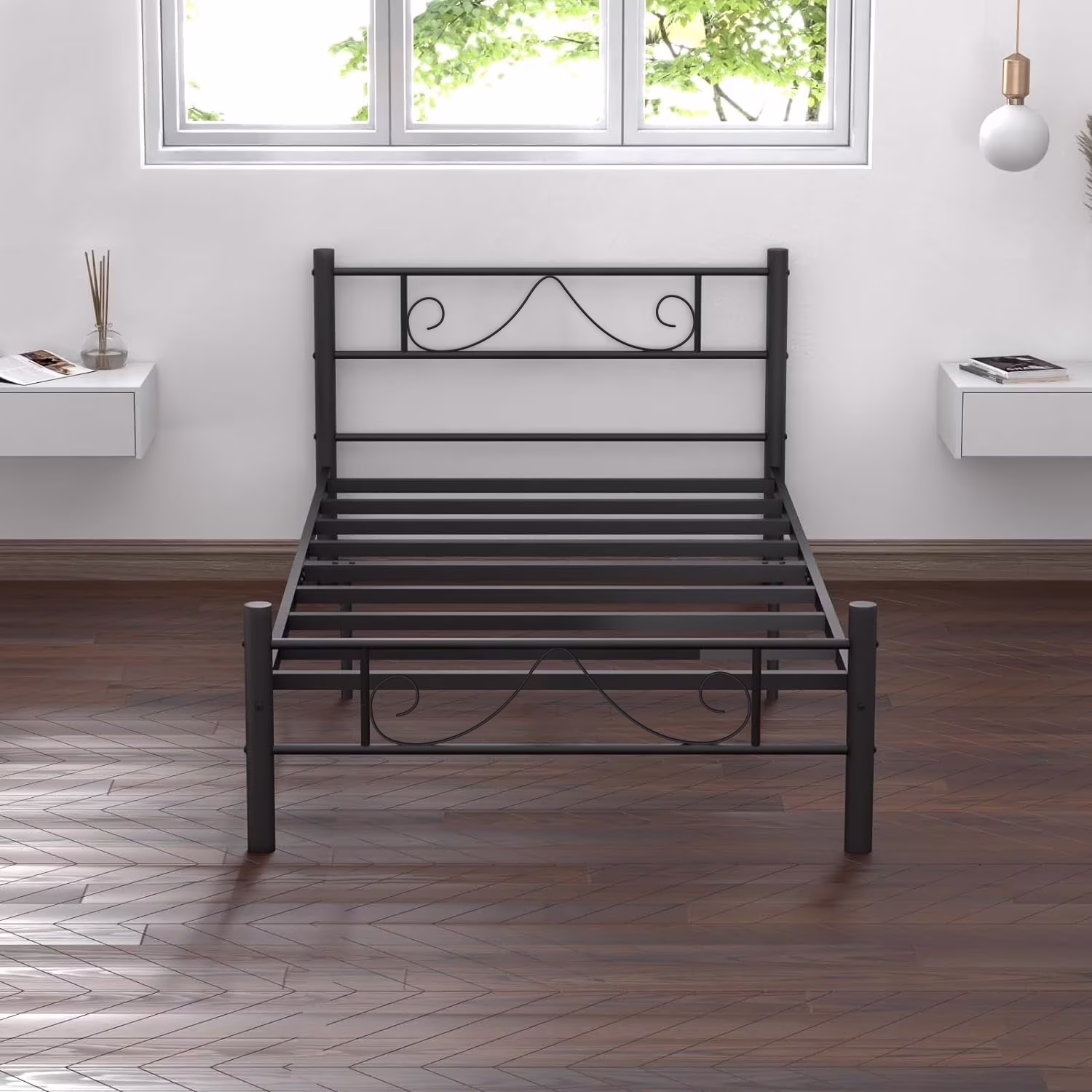 Twin Size Bed Frame, 11.2" Height Classic Metal Bed Frame with Under Bed Storage/No Box Spring Needed,Black