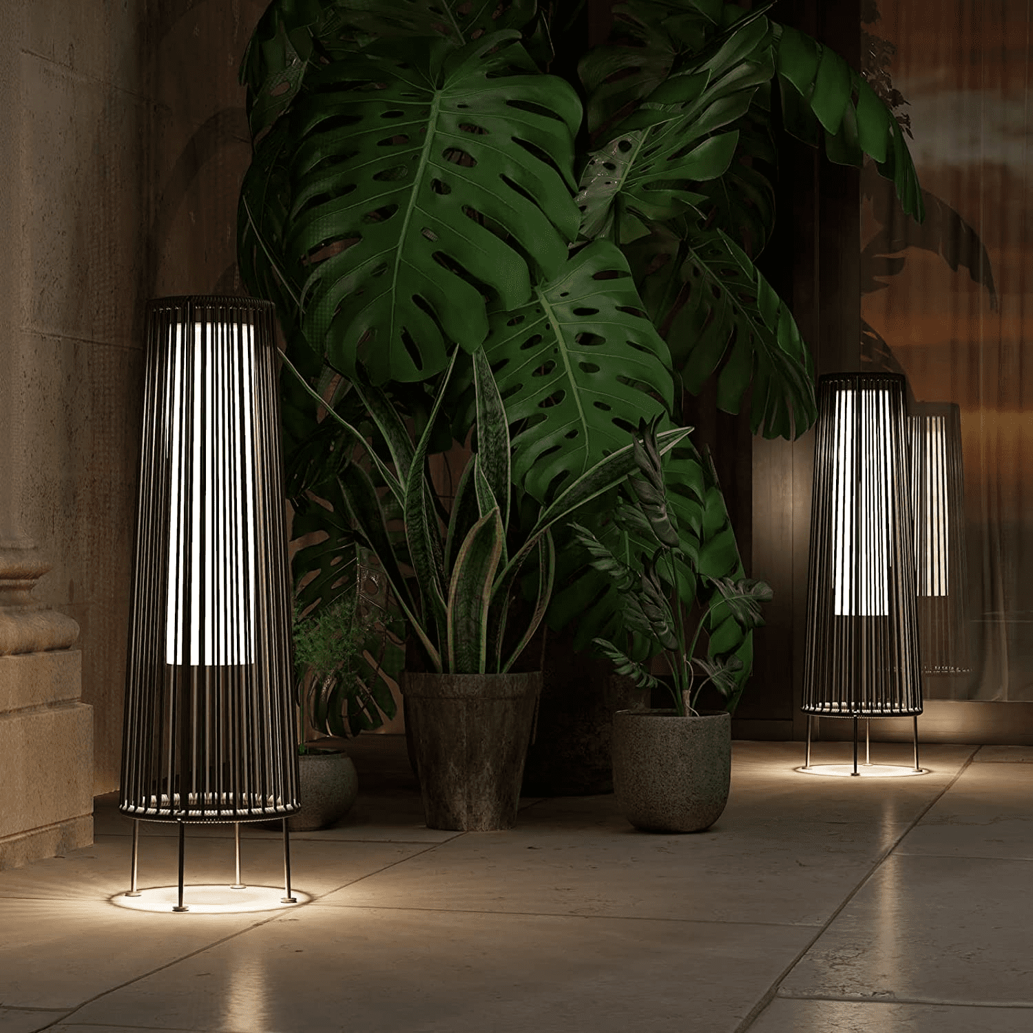 2-Pack Outdoor Floor Solar Light, All-Weather Wicker Solar Patio Lamp, Outdoor Lamp, Grey