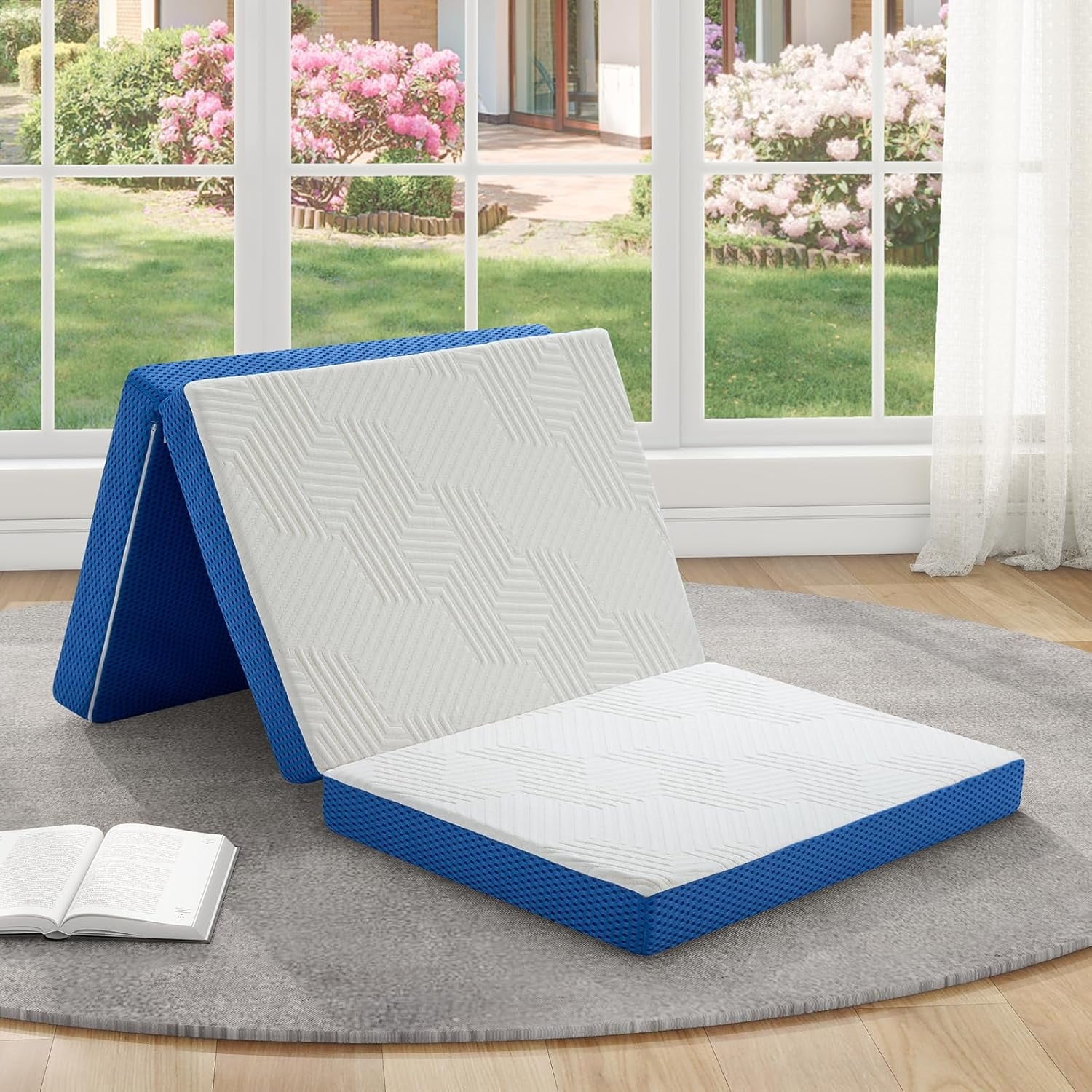 4 inch Tri-Fold Mattress, Full Size Foldable Memory Foam Mattresses with Cover, for RV Camping, Guest room, Yoga