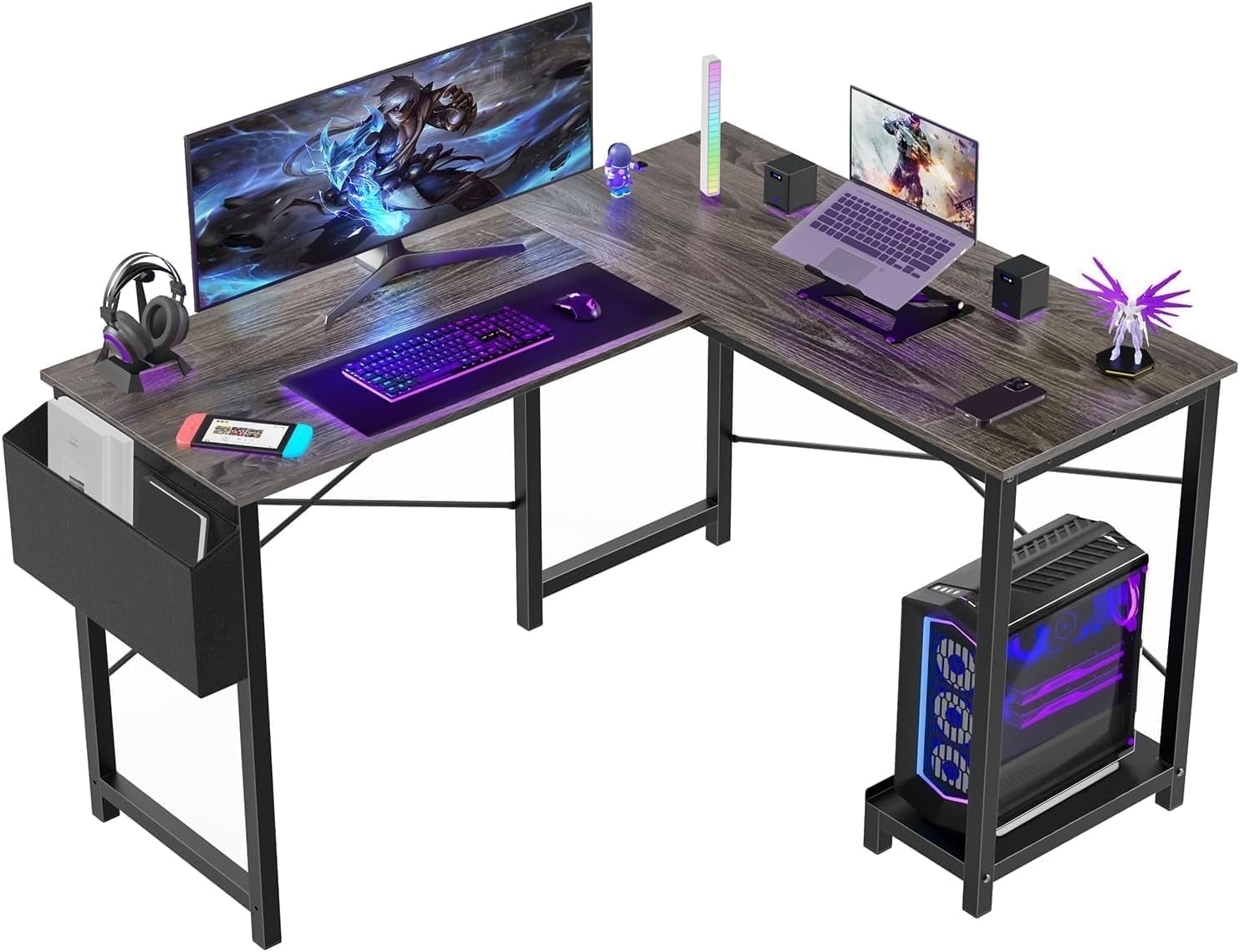 50' L shaped Gaming Desk, Computer Desk with Monitor Stand, Game Room, Ergonomic Studio Desk, Office desk